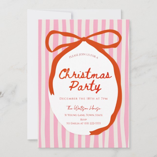 Invitación Red bow Whimsical Hand Drawn Christmas  (Anverso)