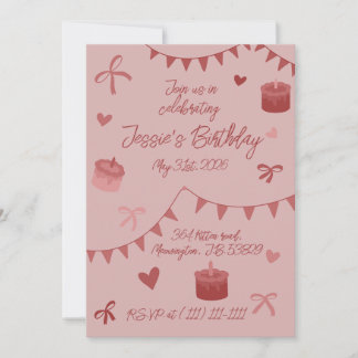 Invitación Red Bows, cakes and hearts 
