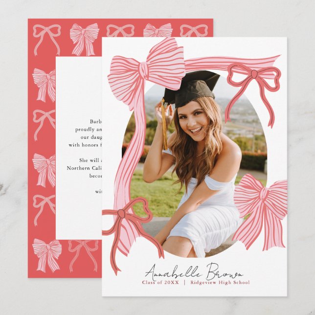 Invitación Red Bows Photo Message Graduation Announcement (Anverso / Reverso)