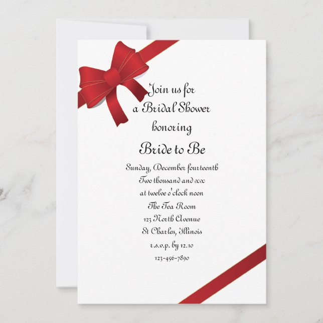 Invitación Red Bows Winter Bridal Shower (Anverso)