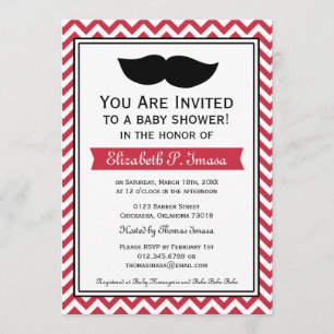 Invitación Red Boy Mustache Chevron Baby Shower