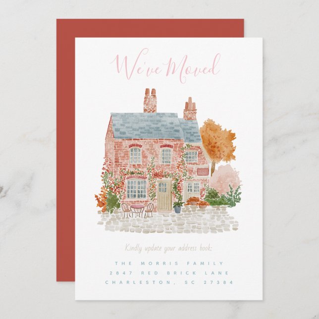 Invitación Red Brick Home Moving Announcement  (Anverso / Reverso)