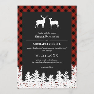 Invitación Red Buffalo Check Rustic Deer Buck Doe Boda