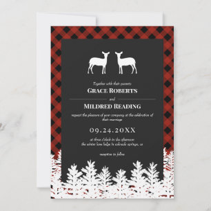 Invitación Red Buffalo Check Rustic Deer hace Boda lesbiana