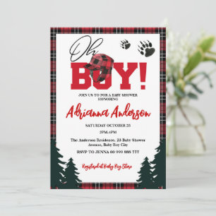 Invitación Red Buffalo Plaid Adventure Mountain Baby Shower