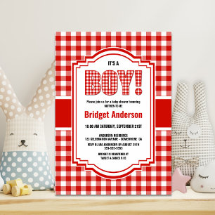 Invitación Red Buffalo Plaid Baby Shower