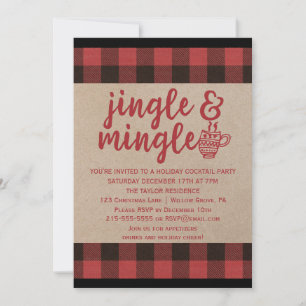 Invitación Red Buffalo Plaid Jingle y Mingle Cocktail Fiesta