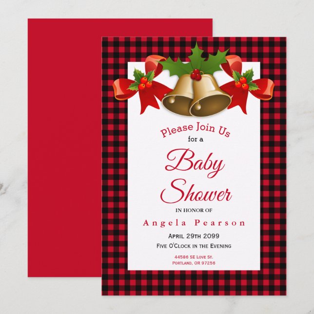 Invitación Red Buffalo Plaid Navidades Boy Baby Shower (Anverso / Reverso)