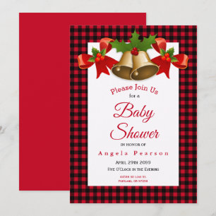 Invitación Red Buffalo Plaid Navidades Boy Baby Shower