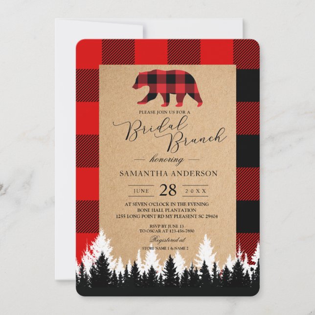 Invitación Red Buffalo Plaid Vintage Craft Bridal Inv (Anverso)