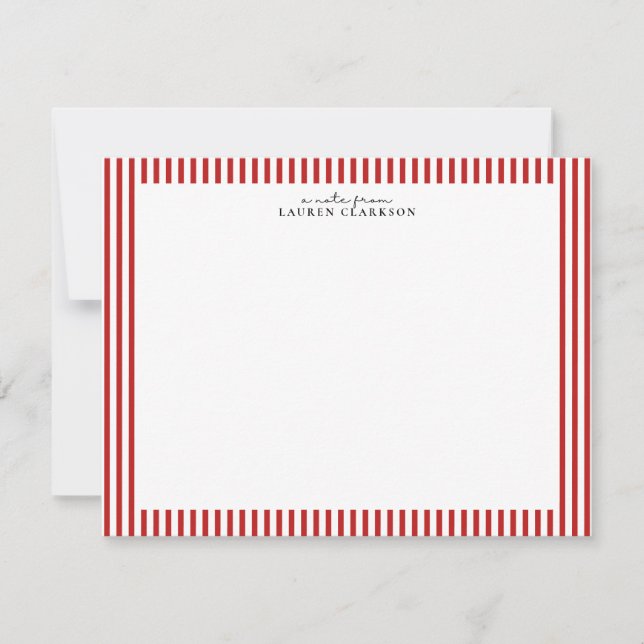 Invitación Red Candy Stripe Modern Note Card (Anverso)