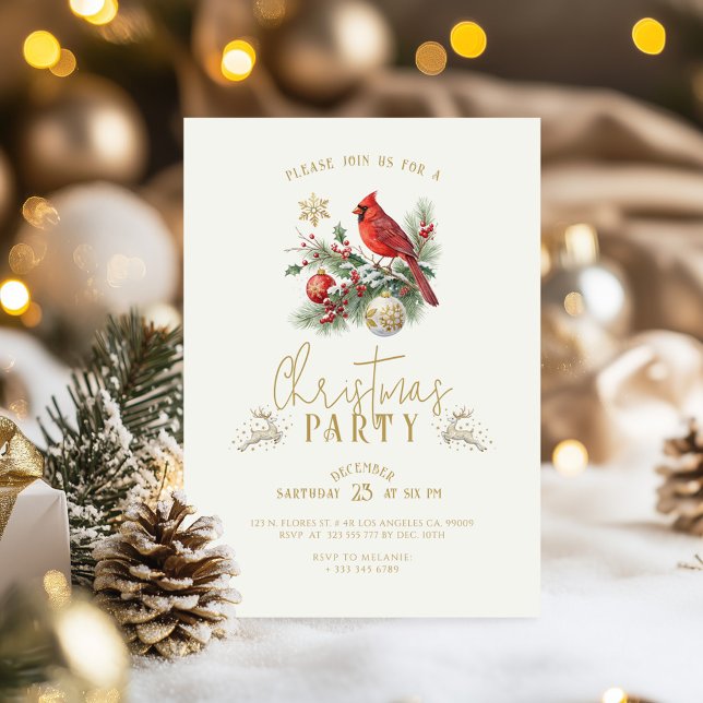 Invitación Red Cardinal Christmas Holly Bouquet Party Invite (Subido por el creador)