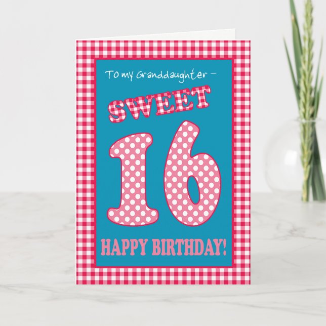 Invitación Red Check Polkas Dulce Nieta de 16 Años (Anverso)