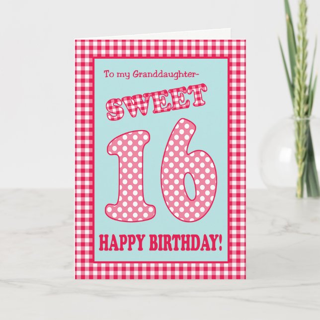 Invitación Red Check Polkas Dulce Nieta de 16 Años (Anverso)
