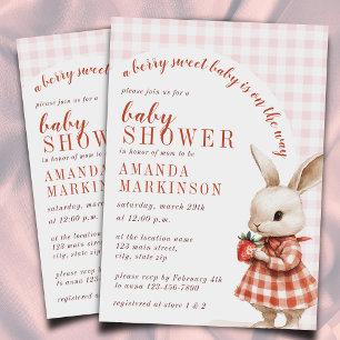 Invitación Red Checkered Garden Berry Sweet Bunny Baby Shower