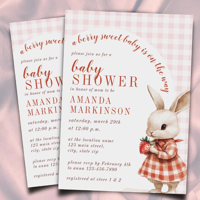 Invitación Red Checkered Garden Berry Sweet Bunny Baby Shower (Subido por el creador)