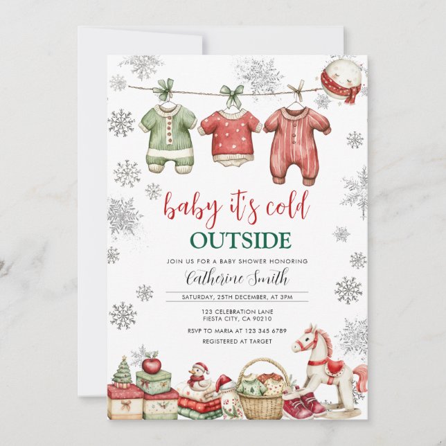 Invitación Red Christmas Baby It’s Cold Outside Baby Shower (Anverso)