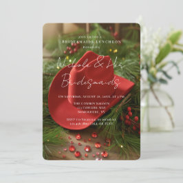 Invitación Red Christmas Cowboy Hat Bridesmaids Luncheon