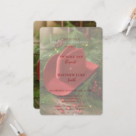 Invitación Red Christmas Cowboy Hat Wedding Celebration