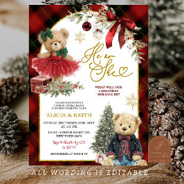 Invitación Red Christmas Luxury Bear Gender Reveal