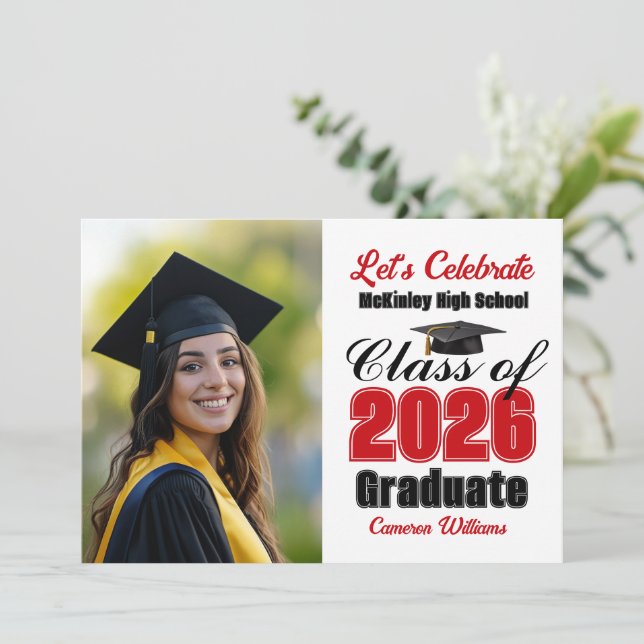 Invitación Red Class of 2026 Photo Graduation Party (Anverso de pie)
