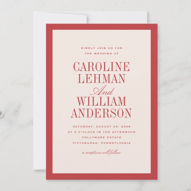 Invitación Red Classic Elegant Wedding  (Anverso)