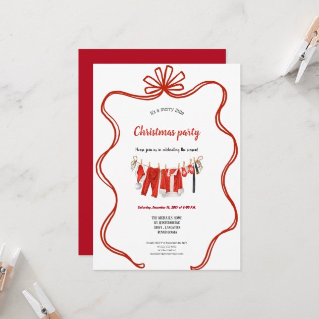 Invitación Red clothesline christmas invitation (Anverso/Reverso In Situ)