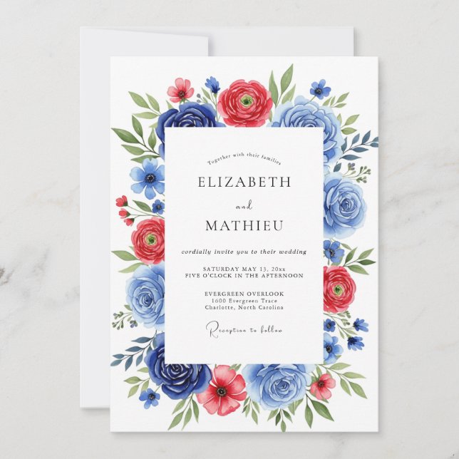 Invitación Red Cornflower Blue Vivacious Summer Wedding (Anverso)