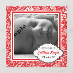 Invitación RED Country Paisley Foto Nacimiento y Baby Shower