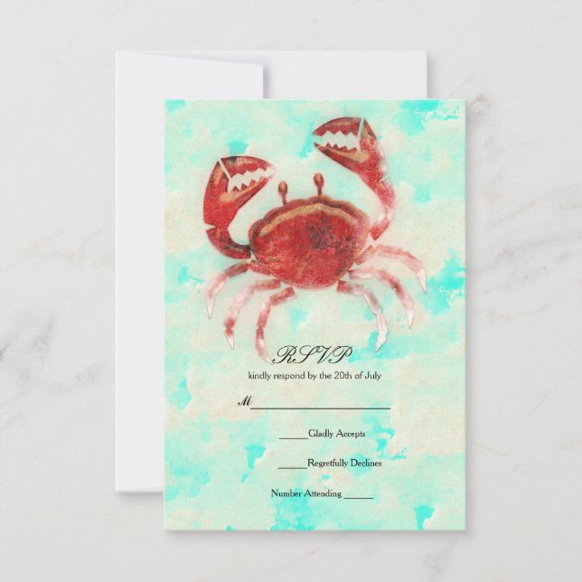 Invitación Red Crab Elegant Beach Engagement Wedding RSVP (Anverso)