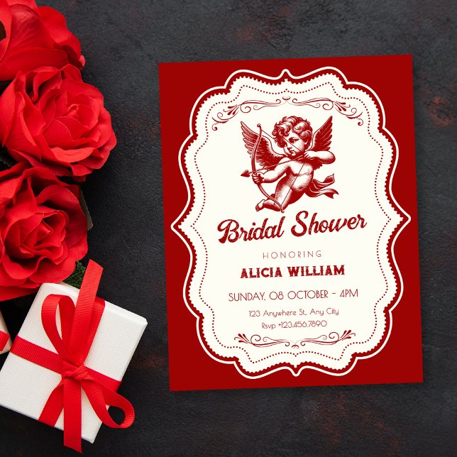 Invitación Red cupid angel bridal shower (Subido por el creador)
