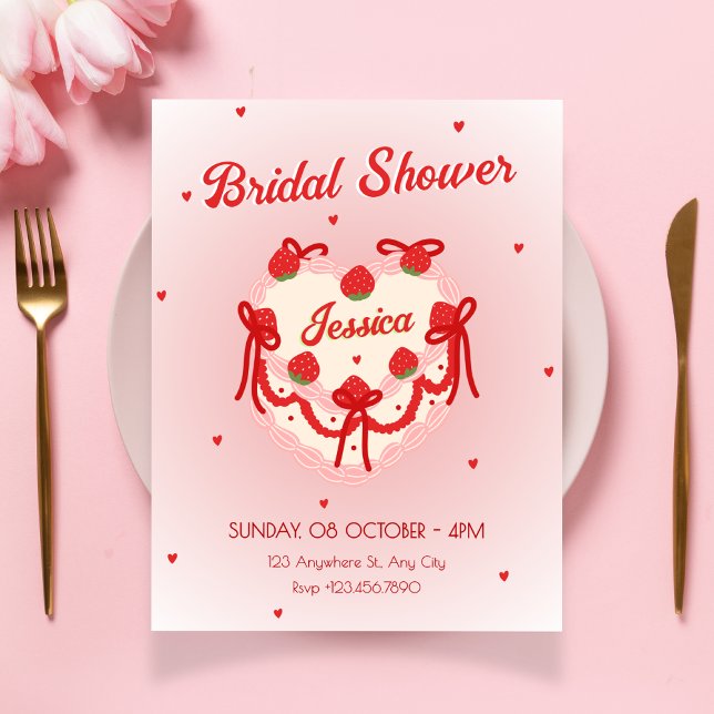Invitación Red cute heart cake bridal shower (Subido por el creador)
