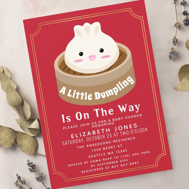 Invitación Red Cute Little Dumpling Baby Shower (Subido por el creador)