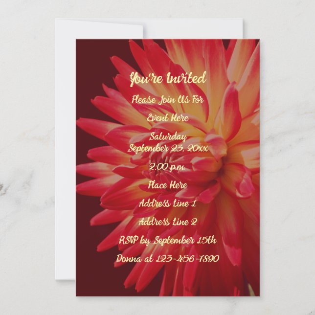 Invitación Red Dahlia Floral Elegante Fiesta (Anverso)