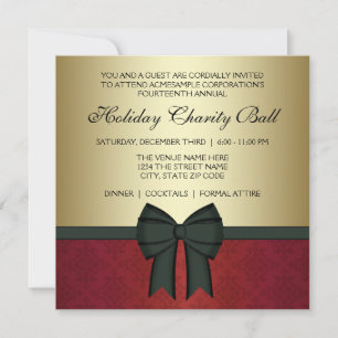 Invitación Red Damask Gold Black Tie Fiesta corporativo