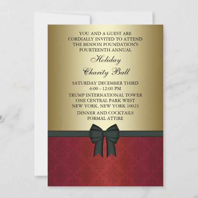 Invitación Red Damask Gold Black Tie Fiesta corporativo (Anverso)