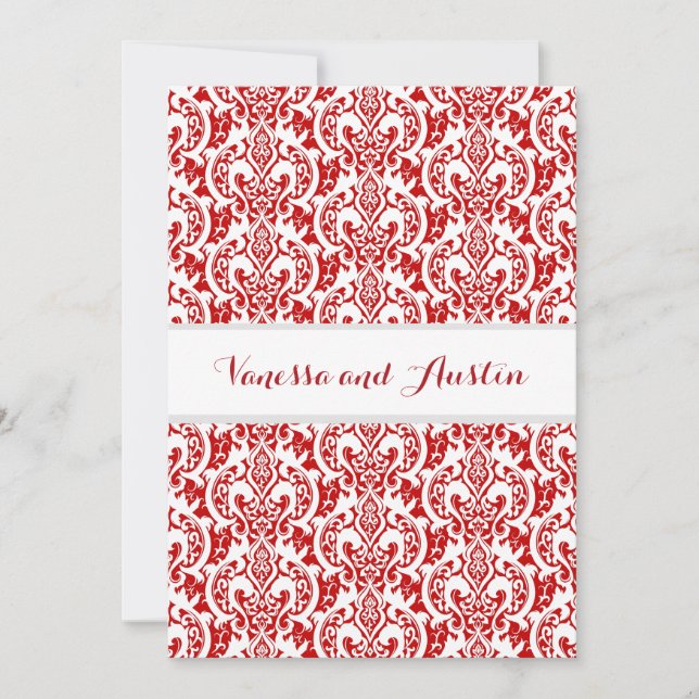 Invitación Red Damask Wedding Custom Background A25 (Anverso)