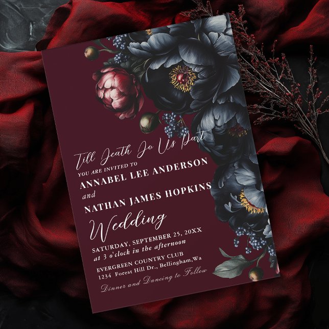 Invitación Red Dark Moody Romántico Boda gótico Peony (Subido por el creador)
