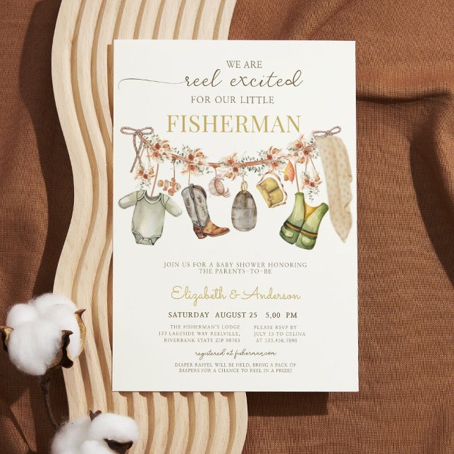 Invitación Red de ropa de carreta Pesca Rústica Floral Baby S (Subido por el creador)
