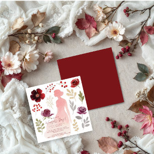 Invitación Red Delicate Floral Woman Happy Women's Party