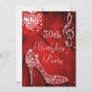 Invitación Red Disco Ball y Sparkle Heels 30 cumpleaños