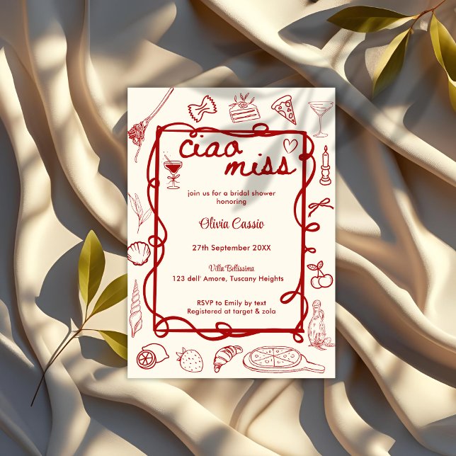 Invitación Red Doodle Ciao Miss Italian Bridal Shower (Subido por el creador)