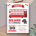 Invitación Red Double Decker London Bus Kids Birthday Fiesta<br><div class="desc">Sorprenda a sus huéspedes con esta fresca fiesta de cumpleaños temática de bus de Londres que incluye un hermoso bus rojo con tipografía moderna sobre un fondo blanco. Simplemente agregue los detalles de su evento en esta plantilla fácil de usar para convertirla en una invitación única. Voltea la tarjeta para...</div>