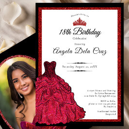 Invitación Red Dress and Tiara 18th Birthday Debut