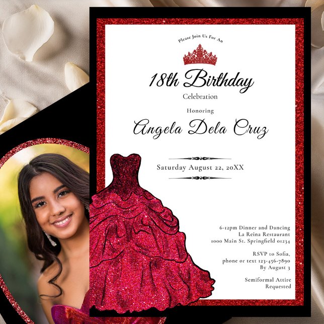 Invitación Red Dress and Tiara 18th Birthday Debut (Subido por el creador)
