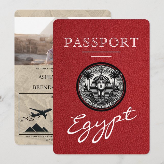 Invitación Red Egypt Passport Wedding Invitation (Anverso / Reverso)
