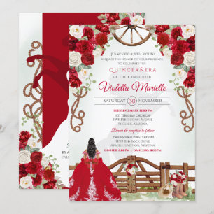 Invitación Red Elegant Rustic Charro Occidental Quinceanera