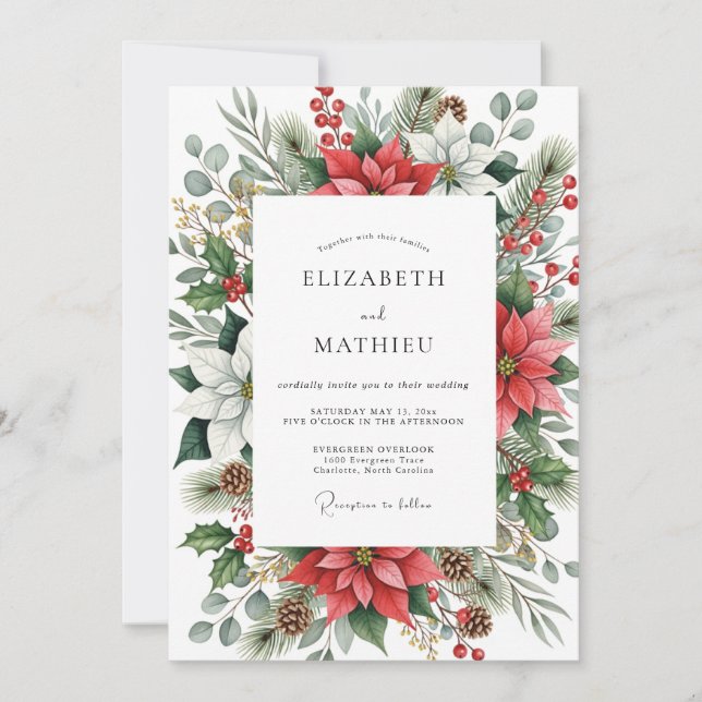 Invitación Red Emerald Green Lush Winter Wedding (Anverso)