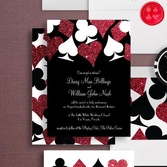Invitación Red en la imitación negra Purpurina Las Vegas Boda (Subido por el creador)