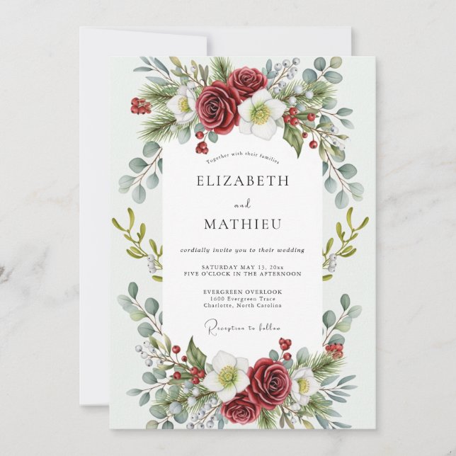 Invitación Red Enchanting Winter Wedding (Anverso)